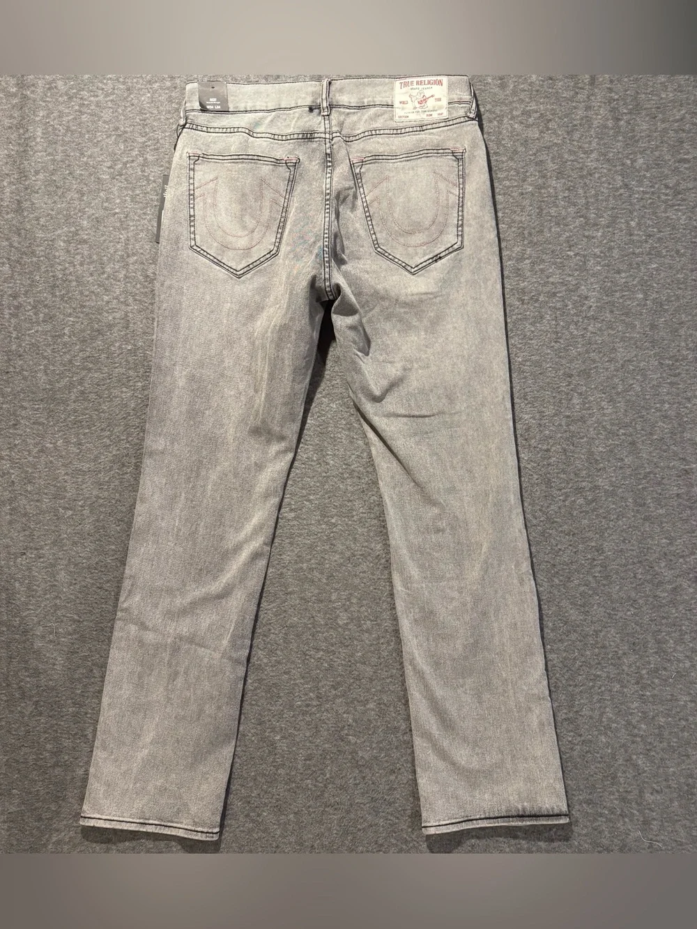 True Religion Jeans Mens 34x34 *Flaw* Gray Ricky Relaxed Straight Pink Stitching